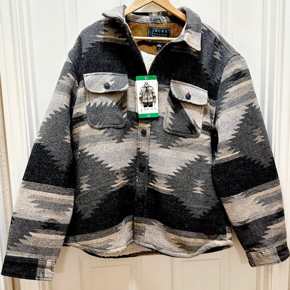 Jachs New York Men's Wool Blend Sherpa Lined Jacket XL Gray Aztec Western NEW - Picture 1 of 16
